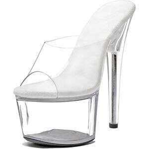 New Womens Size 9 Clear 7" Platform Heel Open Toe Slide On High Heels Shoes